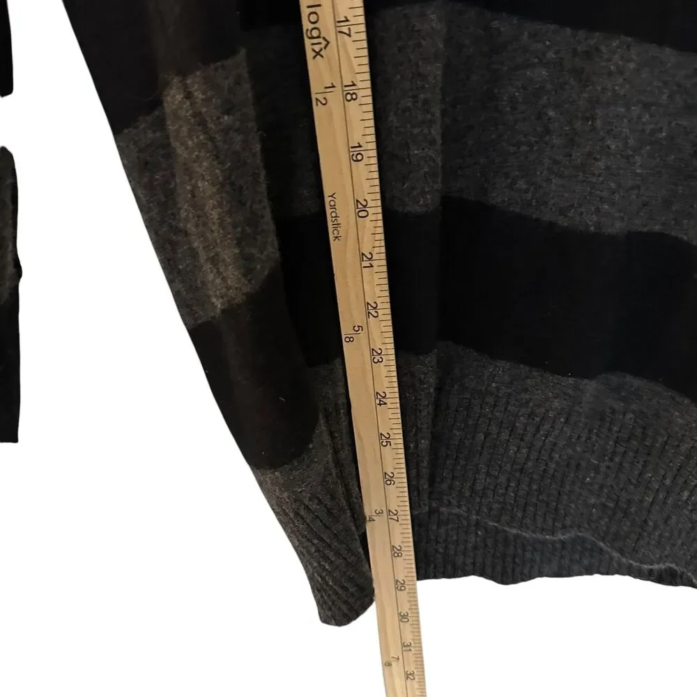 J. Crew‎ Re-imagined Black and Grey Striped 100% Lambs Wool Pullover Sweater M
